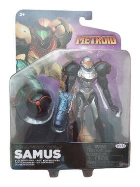 Samus Aran Metroid Action Figure 5" Scale Silver Armor with Morph Ball Accessory